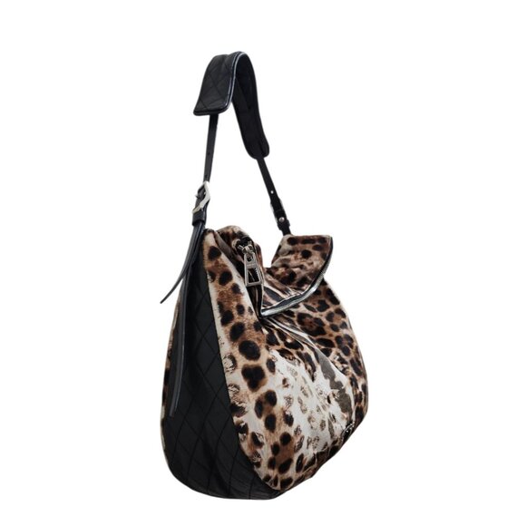 Jimmy Choo Animal Print Hobo Bag Fur & Leather Designer Handbag - Picture 10 of 16